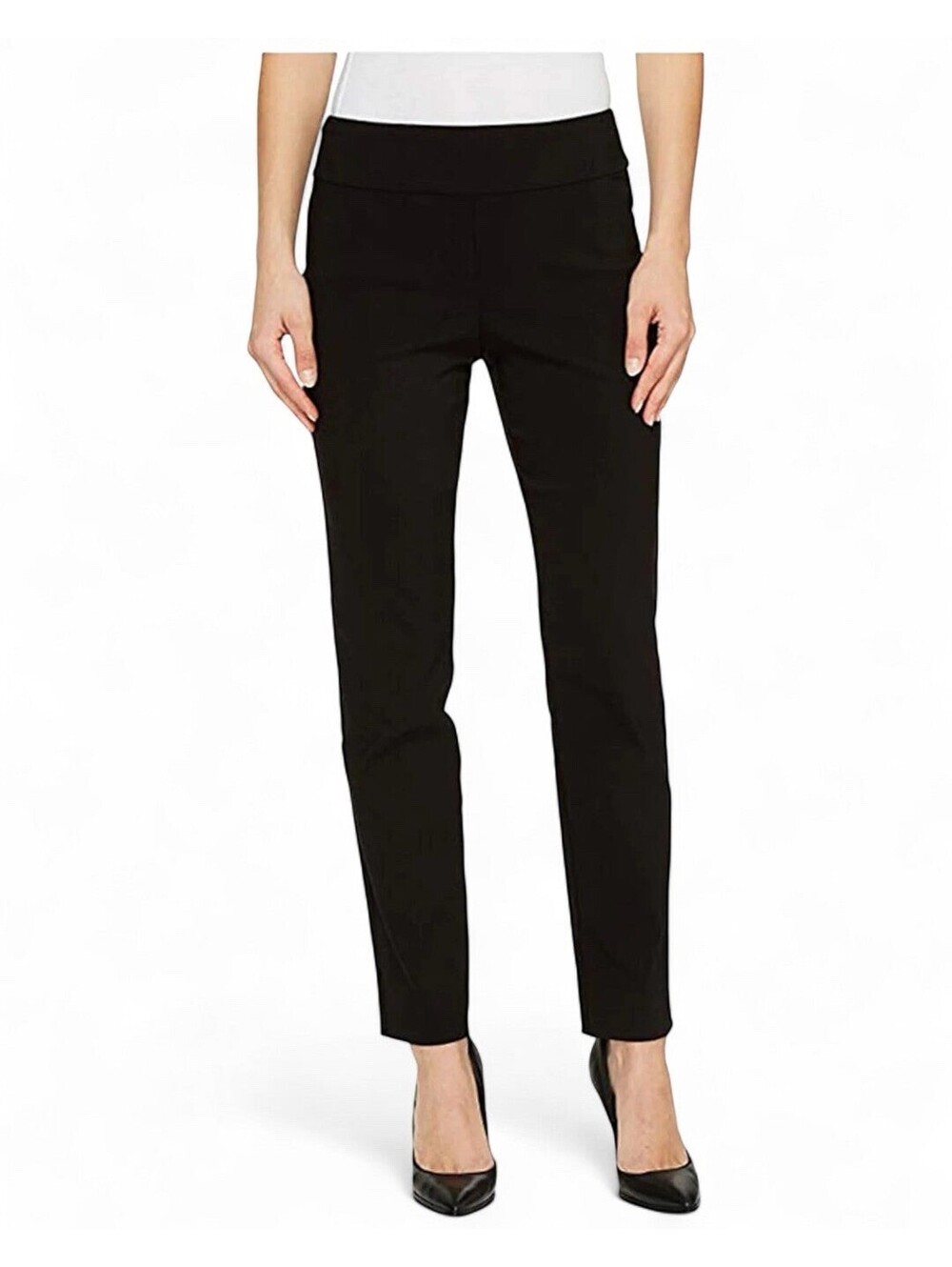 Krazy Larry Pull On Mid Rise Ankle Pants Sz 6 Black USA Stretch Slimming Office